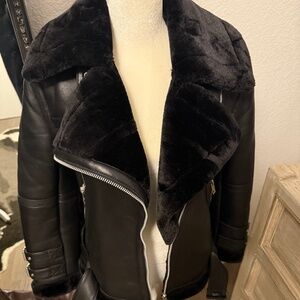 Whitney Jacket, Black Leather/ Black Fur - Leather